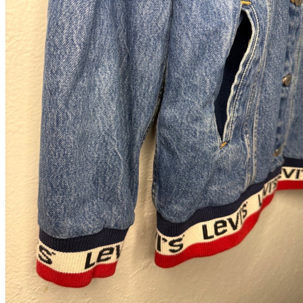 Levi's Premium Women's Medium Baggy Sport Tape Trucker Jacket Oversized Denim - Picture 5 of 9